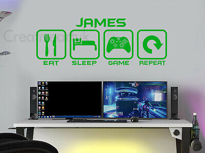 Personalised Eat Sleep Game Repeat XBOX Gamer Wall Art Decals Vinyl Stickers EXB