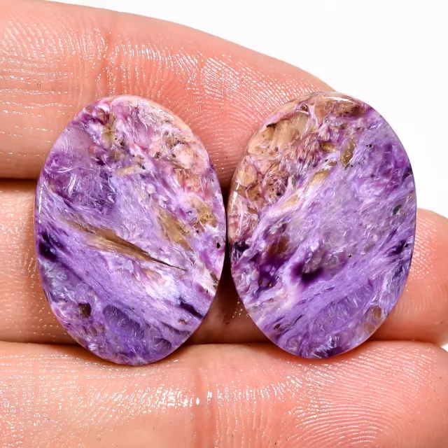 27.05 CT Natural Russian CHAROITE Pair Oval Cabochon Gemstone 16x23x3 mm tn_24