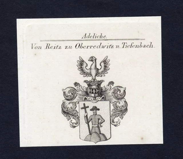 1820 Reitz Oberredwitz Tiefenbach Coat of Arms Nobility Copperplate Engraving