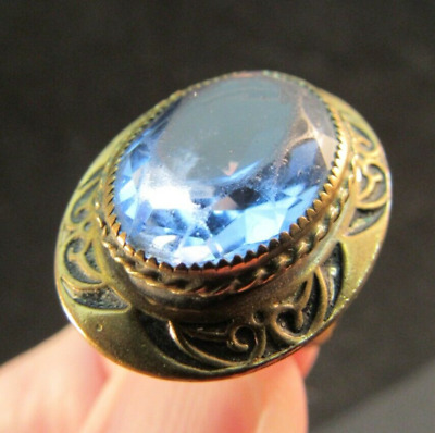 BEAUTIFUL OLD COSTUME RING jewelry ladies womens size 3.25 BRASS & BLUE SAPPIRE