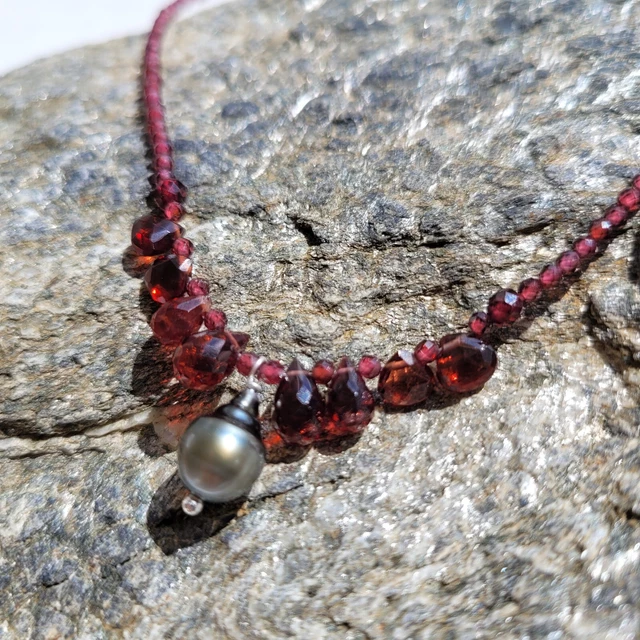 Collier En Argent Sterling Avec Perle Noire De Tahiti Et Spinelle Noire - Création ROSEMIMOSA - Neuf Avec étiquettes