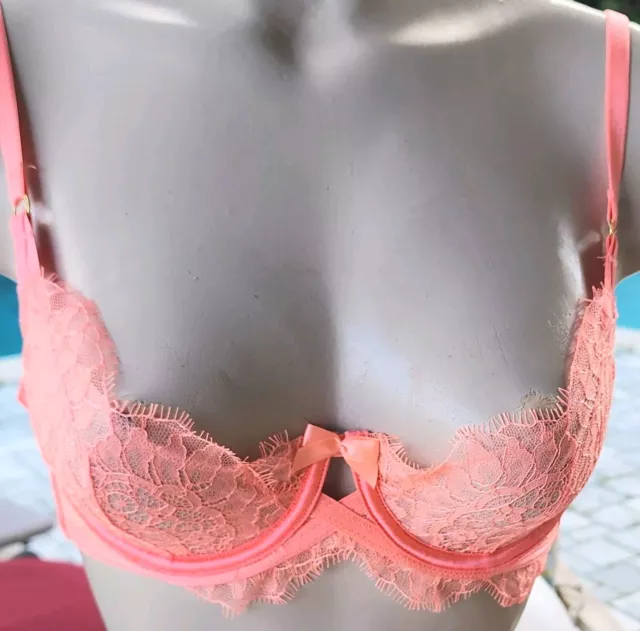 Victorias Secret bra Rare vintage 34B 🍑 Satin Balconet Unlined Eyelash Lace