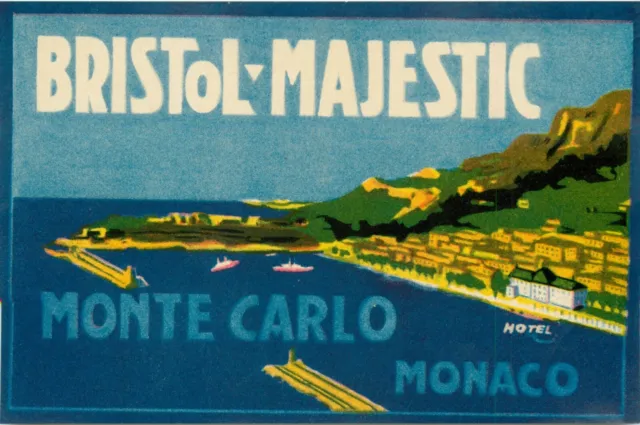 Bristol Majestic Hotel ~MONTE CARLO - MONACO~ Beautiful Old Luggage Label, 1940