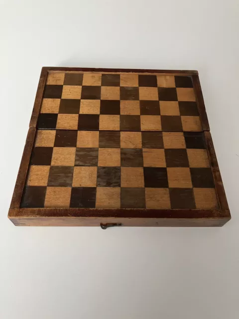 Antique Small 19th Century Biedermeier Inlaid Travel Folding Chess Board Rare 2