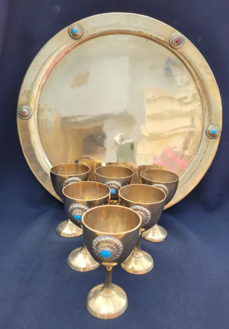 Brass Tray with Small Goblets