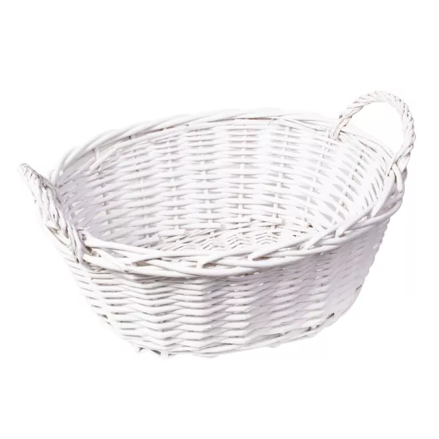 Handmade Wicker Oval Storage Gift Hamper Basket With Handles, White or Grey