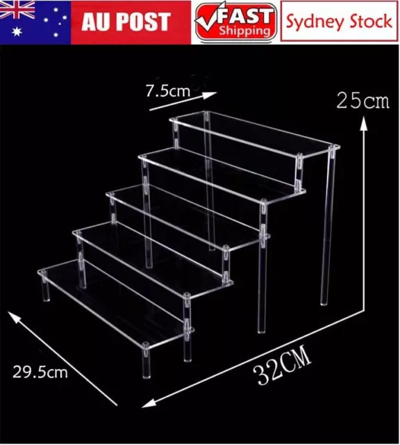 5 Tier Clear Acrylic Holder Riser Display Shelf Removable Rack Figures AU