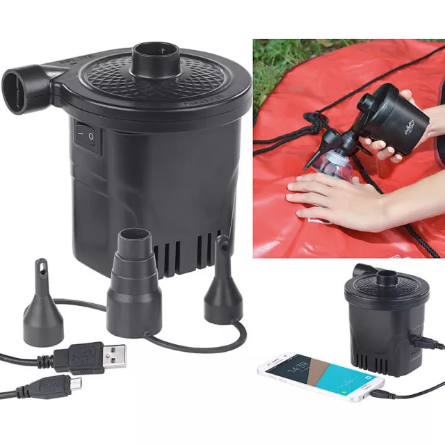 infactory 2in1-Akku-Luftpumpe mit Powerbank-Funktion & USB-Ladekabel, 250 l/Min