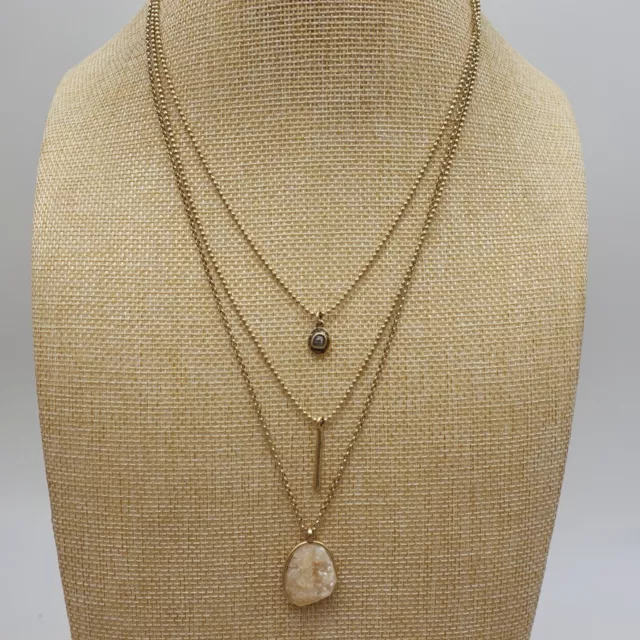 Womens Lucky Brand Necklace Gold Tone Triple Pendant 20" Costume Fashion Jewelry