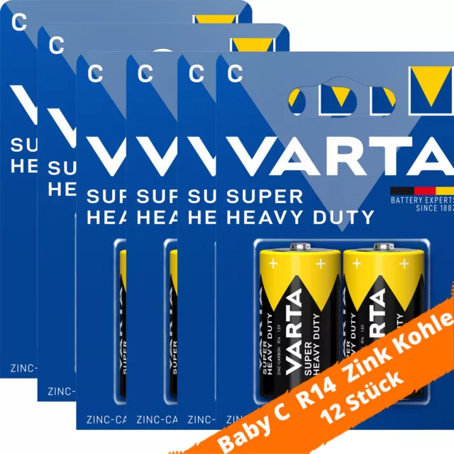 12 x Varta Baby C R14 Batterien 2014 Super Heavy Duty Superlife Zink Kohle 1,5V