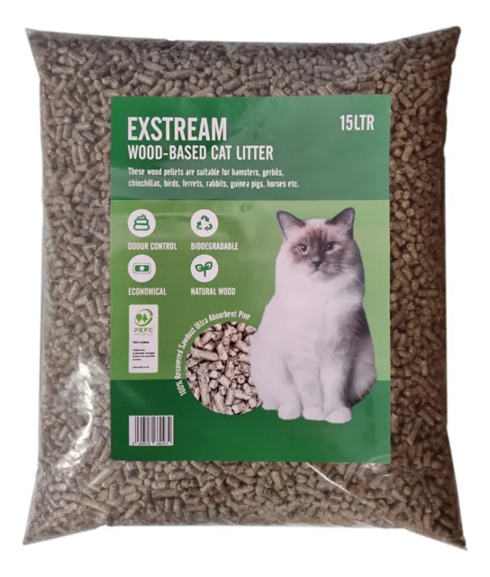 EXSTREAM Pellet de madera arena para gatos bolsa 15lt (7.5Kg)Pellets absorbentes de pino fresco