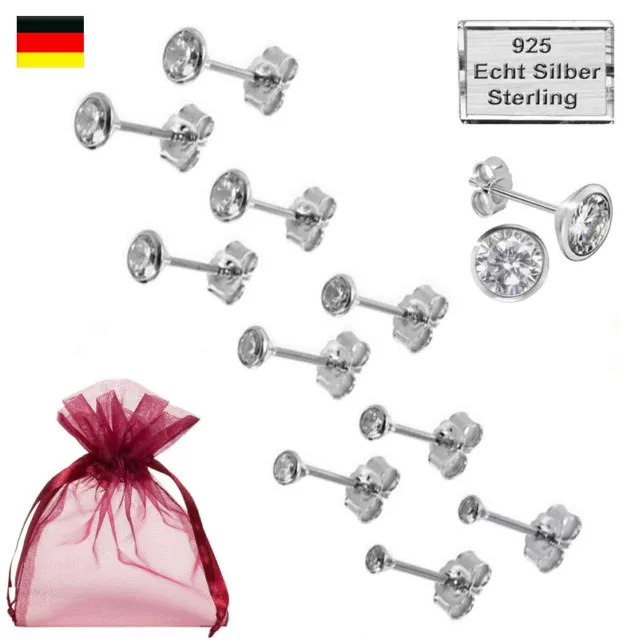 Paar Ohrstecker ECHT 925  Sterling-Silber Zirkonia DAMEN HERREN KINDER SCHMUCK ✅