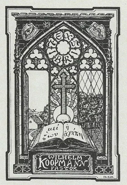 EDUARD HANSSEN: Exlibris für Wilhelm Koopmann, Pastor; Kirchenfenster