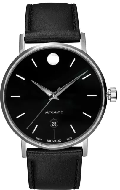 MOVADO Swiss Museum Classic Black Dial Men's Leather AUTOMATIC Date Watch