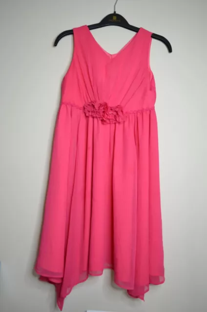 Monsoon Girls Party Ruffle Lined Fucshia Sleeveless V-Neck  Dress Size 12