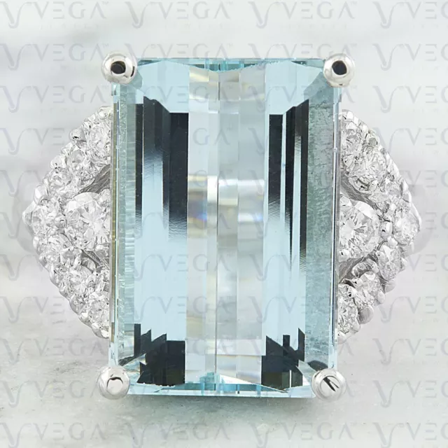 9.67ct Emerald Cut Natural Aquamarine Gemstones Diamond Ring Real 14K White Gold
