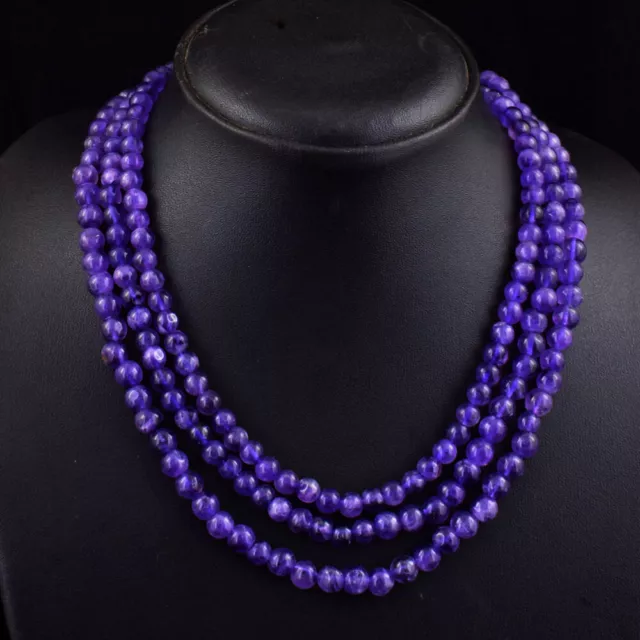 486 Cts Natural 3 Strand Purple Amethyst Round Shape Beaded Necklace SK 37E451