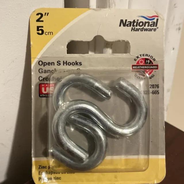 National Hardware 2”  N121-665 V2076 Open S Hooks in Zinc plated, 2 pack 2