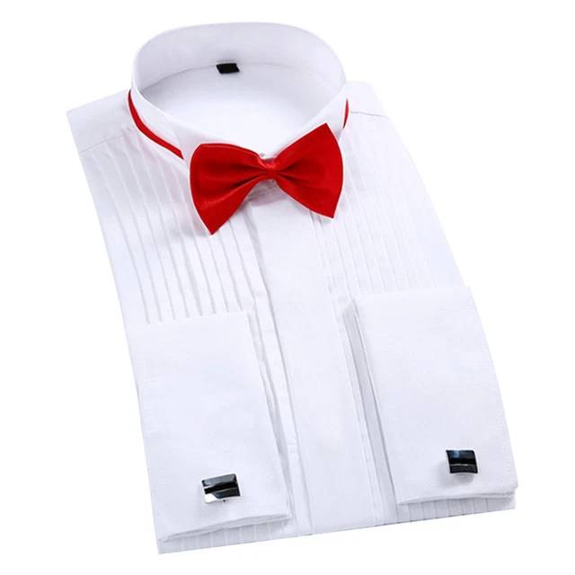 (42-bianca) Camicia smoking uomo punta alare superiore colletto manica lunga camicia smoking