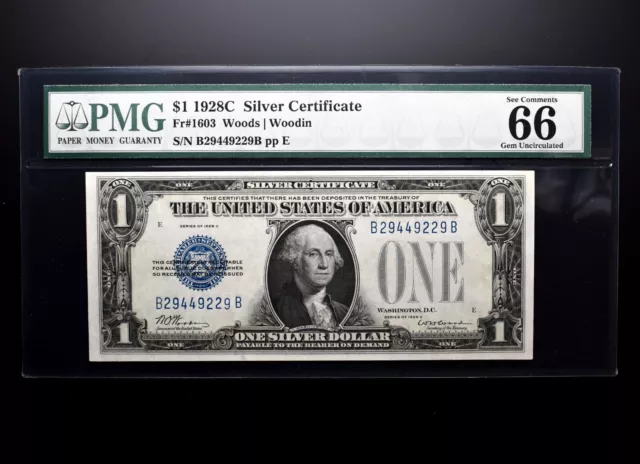 1928-C $1 Silver Certificate ✪ Pmg Unc-66-Epq ✪ Fr-1603 Superb Gem Unc ◢Trusted◣