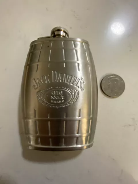 Jack Daniels Old No 7 Stainless Steel 6 oz Flask Keg Barrel Shaped 2007 V