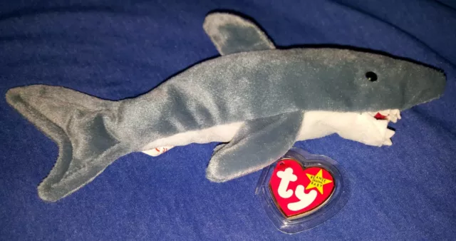 Crunch The Shark, Ty Beanie Baby 1996,  Rare Errors, Mint With Protected tags