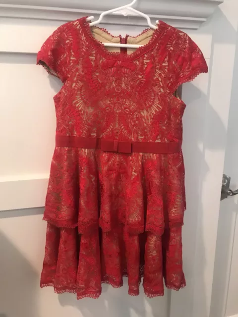 Girls Tadashi Shoji Kids Dress Size 8 Tiered Lace Red Christmas Worn Once