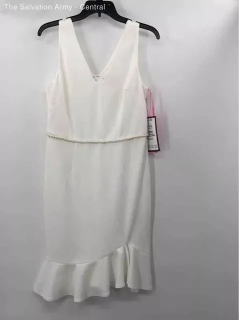 Betsey Johnson Womens White V-Neck Sleeveless Back Zip Sheath Dress Size 10P