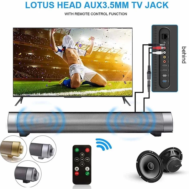 WIRELESS SOUNDBAR TV Speaker Home Theater Sound Bar HiFi Subwoofer ...