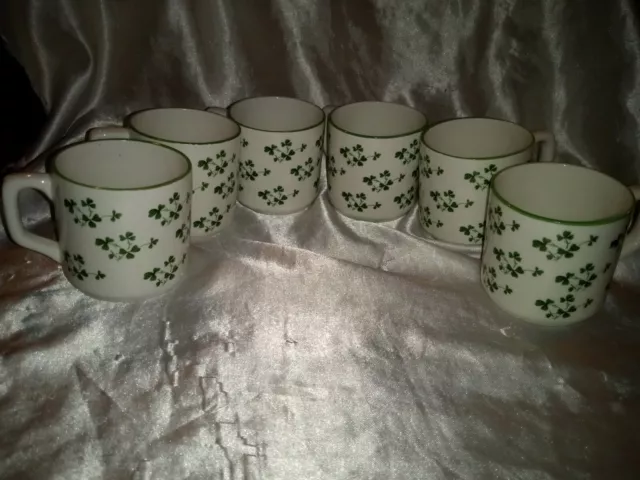 CARRIGALINE POTTERY CO CORK IRELAND SHAMROCK CLOVER CERAMIC TEA COFFEE CUPS x6