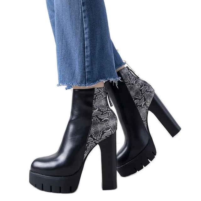 Bottines SixtySeven Femme - Taille 40 (US 9.5) - Daim Noir Effet Peau De Serpent - Fabriquées En Espagne