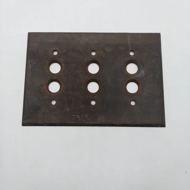 VINTAGE Antique TRIPLE GANG PUSH BUTTON COVER SWITCH PLATE The Perkins