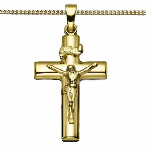 Echtgold 585 Kinder-Kreuz-Anhänger Mit Kette – Für Taufe