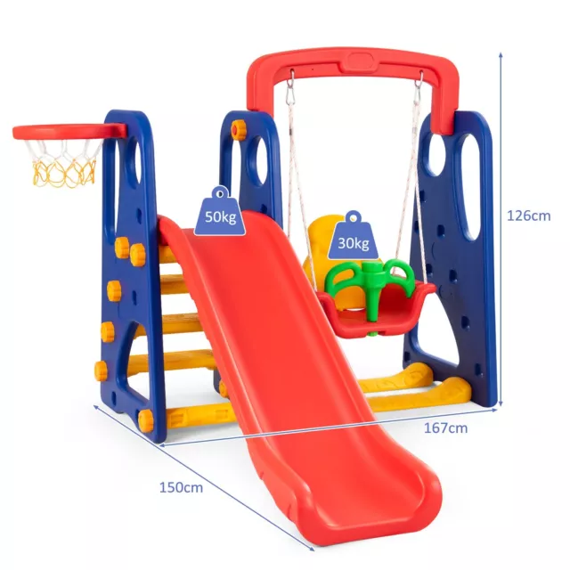 3 in 1 Toddler Slide and Swing Set Climber Slide Playset with Basketball Hoop 2