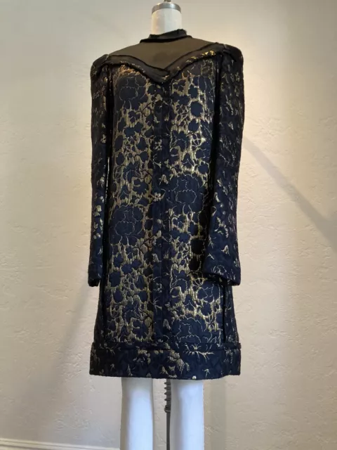 Dead stock NWT LANVIN PARIS Sz36 Dress With Pockets Metallic Gold Embroidery 3