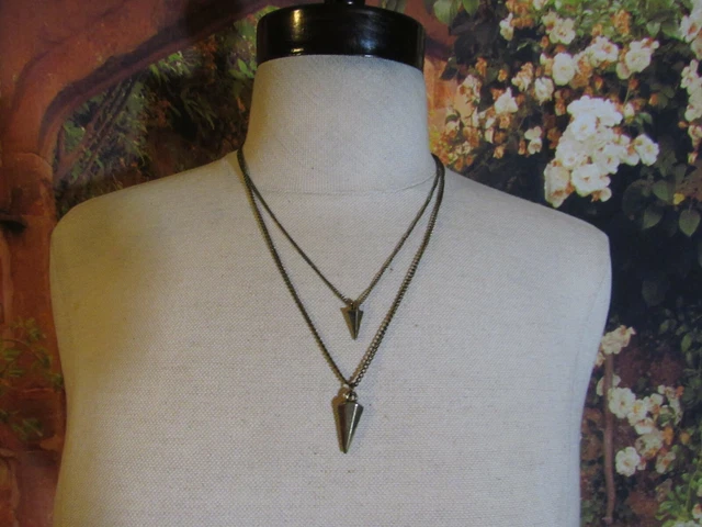 Double Chain Necklace each with a Gold 3-D Triangle Pendant 18"