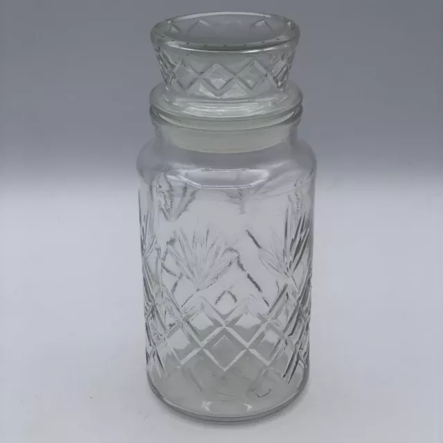 Mr Peanut Vintage 1983 Clear Cut Glass Jar Canister & Lid Pineapple Pattern