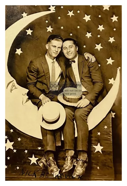 Paper Moon Gay Interest Two Handsome Young Men Affectionate 4X6 Photo