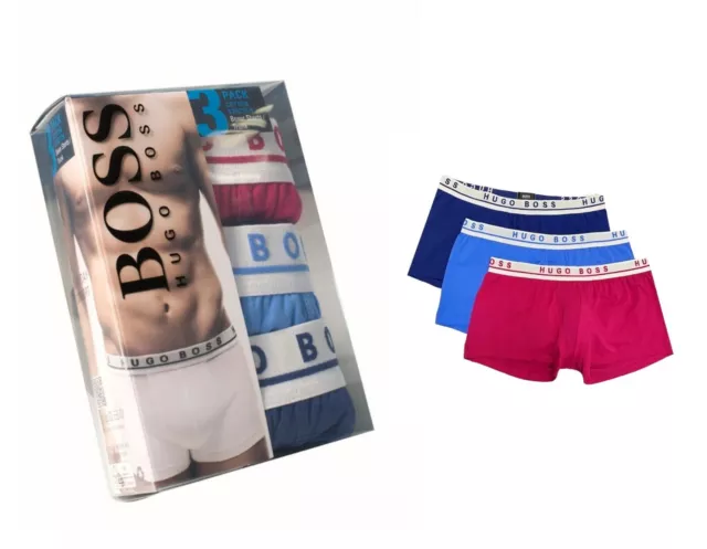 Hugo BOSS mens blue pink 3pack stretch cotton boxer brief trunks underwear pants