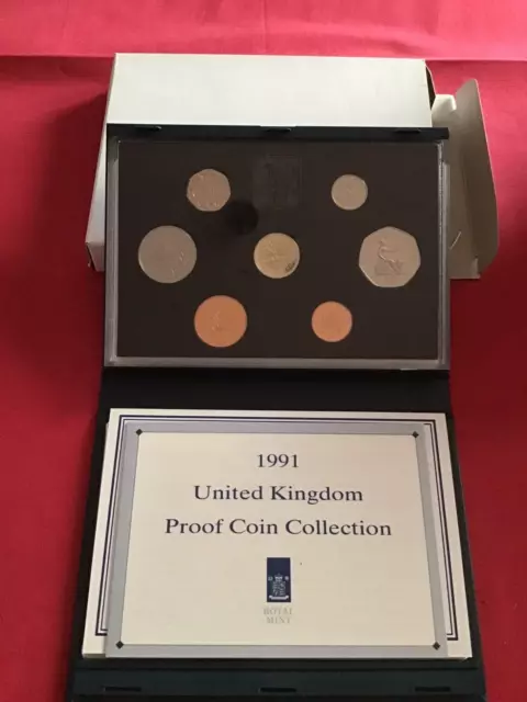 1991 Royal Mint United Kingdom Proof Coin Set - 7 coins UNC coa and outer box