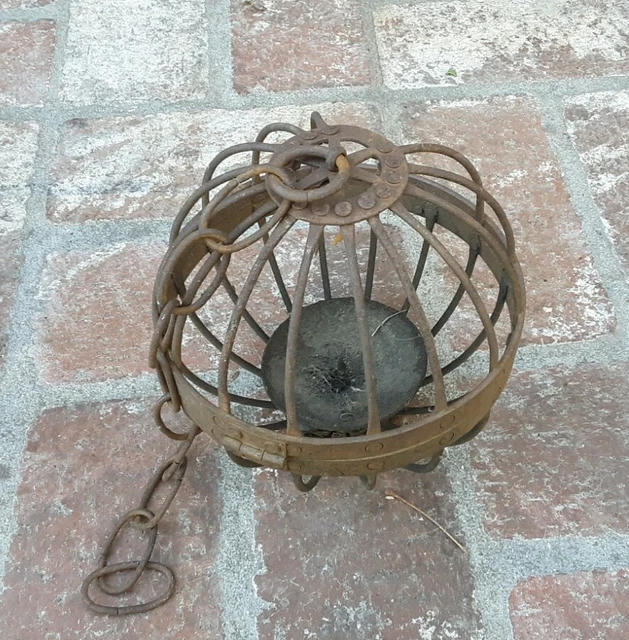 Rustic Vintage Hand Forged Wrought Iron Outdoor Candle Lantern Steel Sphere Ball