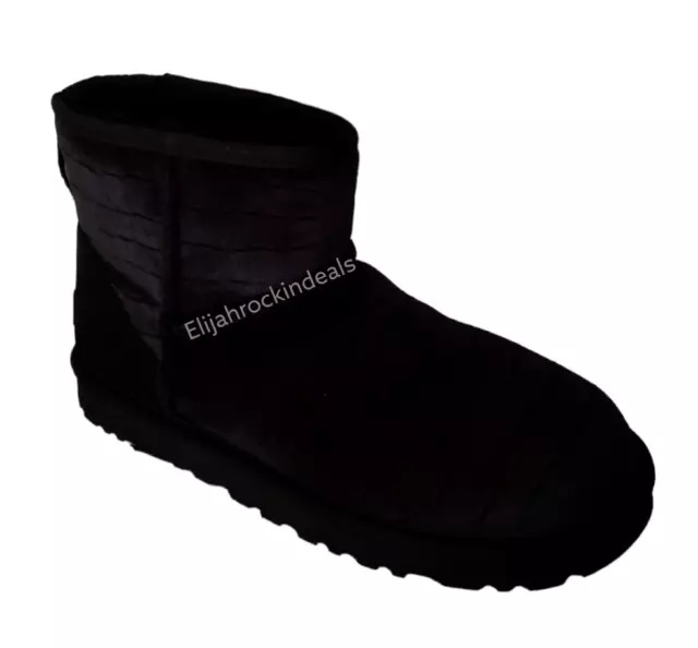 New Womens Ugg Classic Mini Ii Croc Ii Black Velvet Boots Us Size 7 -11