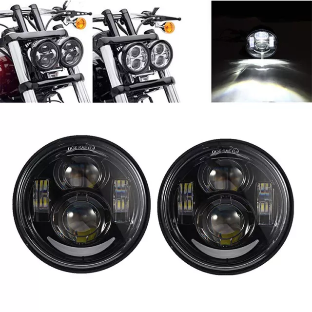 4.65" Black Dual LED Headlight DRL Hi/Low Beam For Harley Dyna Fat Bob FXDF