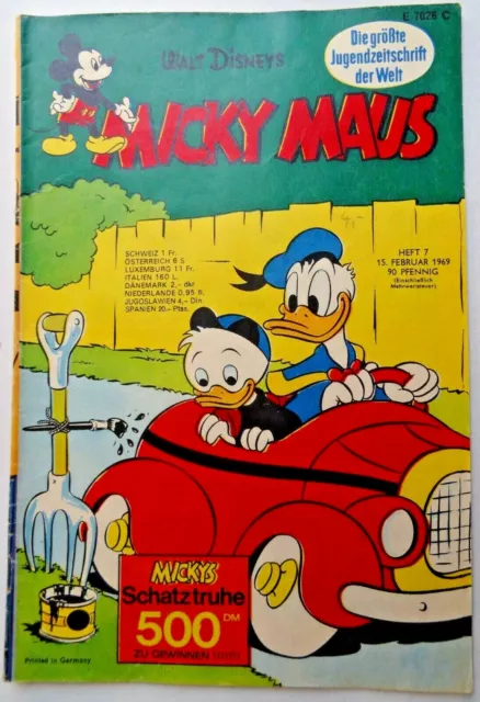 1 Micky Maus Heft Nr. 7 aus 1969, mit Schnipp und Sammelbild, Zustand 1-2