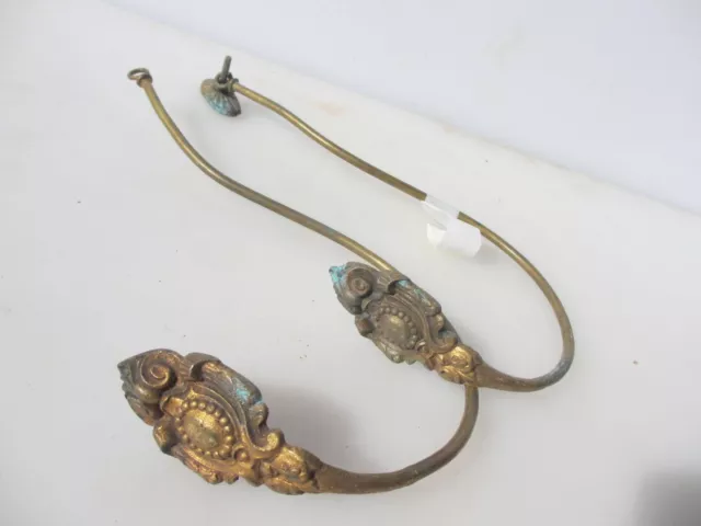 Antique Brass Curtain Tie Backs Hooks French Rococo Baroque Old Urn Gilt Leaf