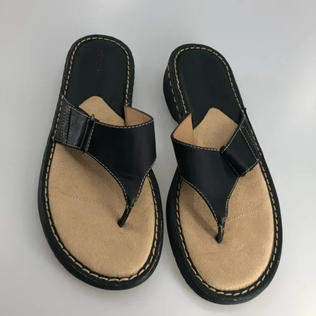 Softspots Sandals Women Black Upper Leather Slip On Casual Flip Flop Thong, 8