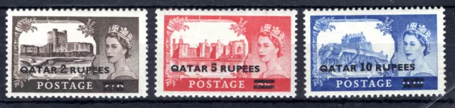 Qatar 1957 sg 13-15 2R 5R and 10R castles fine LM cat £28.50