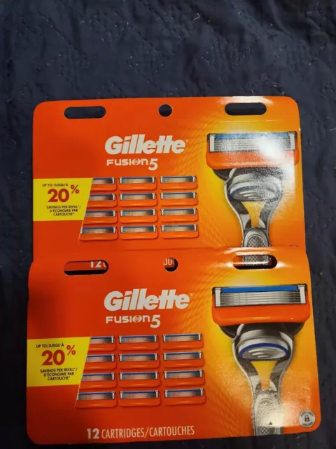 (2) Paquetes de 12 recarga de hoja de afeitar Gillette Fusion 5 - 24 recarga total ENVÍO GRATUITO