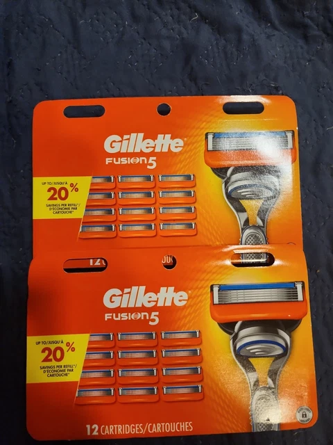 (2) Paquetes de 12 recarga de hoja de afeitar Gillette Fusion 5 - 24 recarga total ENVÍO GRATUITO