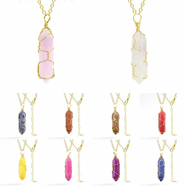 Natural Gemstone Necklace Chakra Stone Pendant Energy Healing Crystal with Chain 7